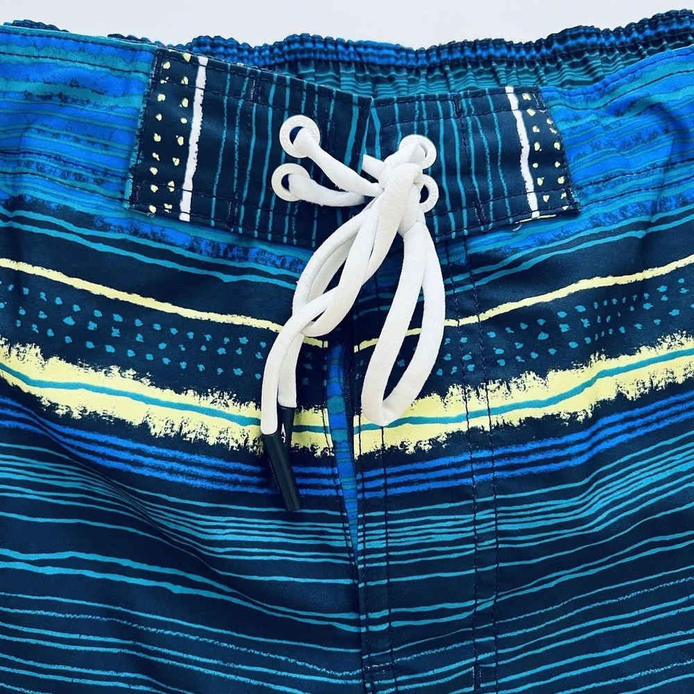 Speedo Men's XXL Swim Trunks Blue Striped Board Shorts Mesh Lined Drawstring